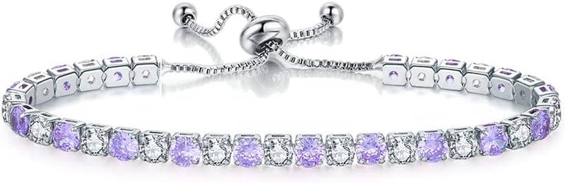 CiNily Adjustable Tennis Bracelets for Women Teen Girls Rainbow Cubic Zirconia Bracelet 14K White Gold Plated Hypoallergenic Slider Bracelet Jewelry Gift - Image 1